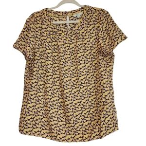 Boden Size 16 Carey Happy Silk Blend Blouse Lemon Print Pink & Yellow Round Neck